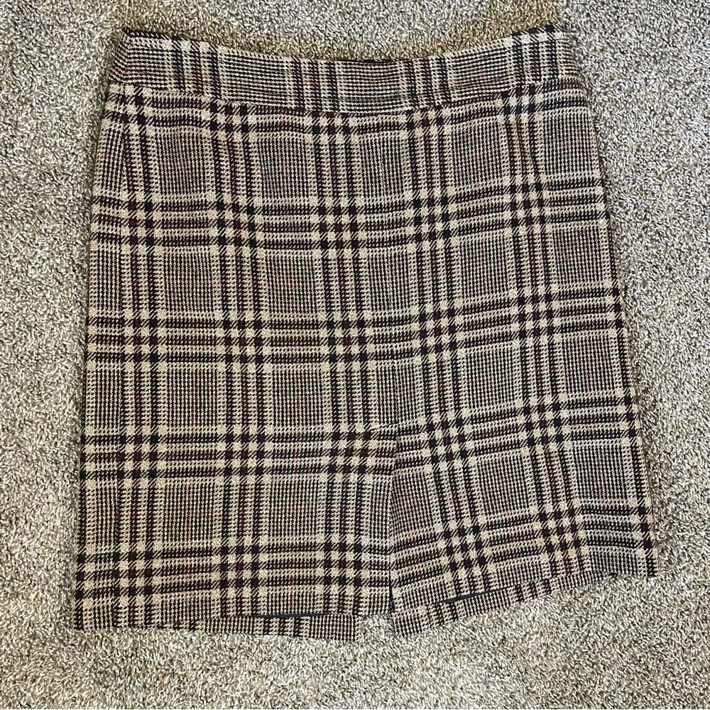 Ann Taylor Plaid 100% Wool Mini Skirt Brown Women’s Size 14 Preppy Business
